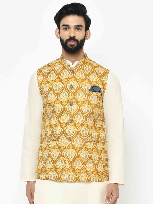 Bright Floral Yellow Nehru Jacket