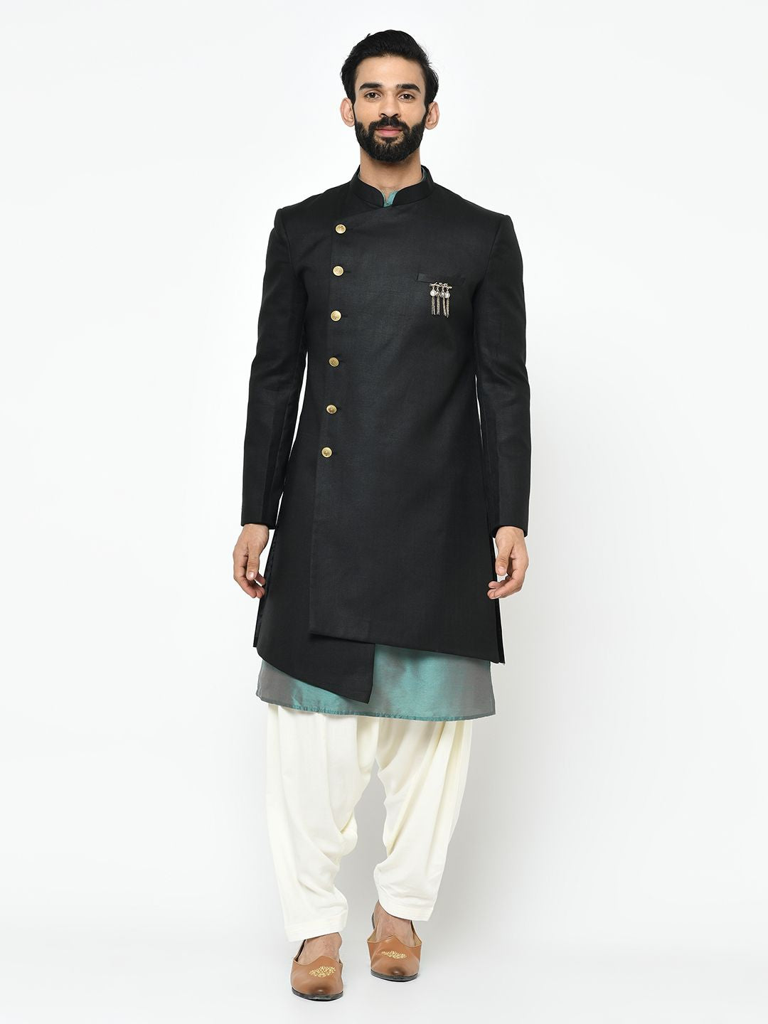 Dark Black & Blue Sherwani