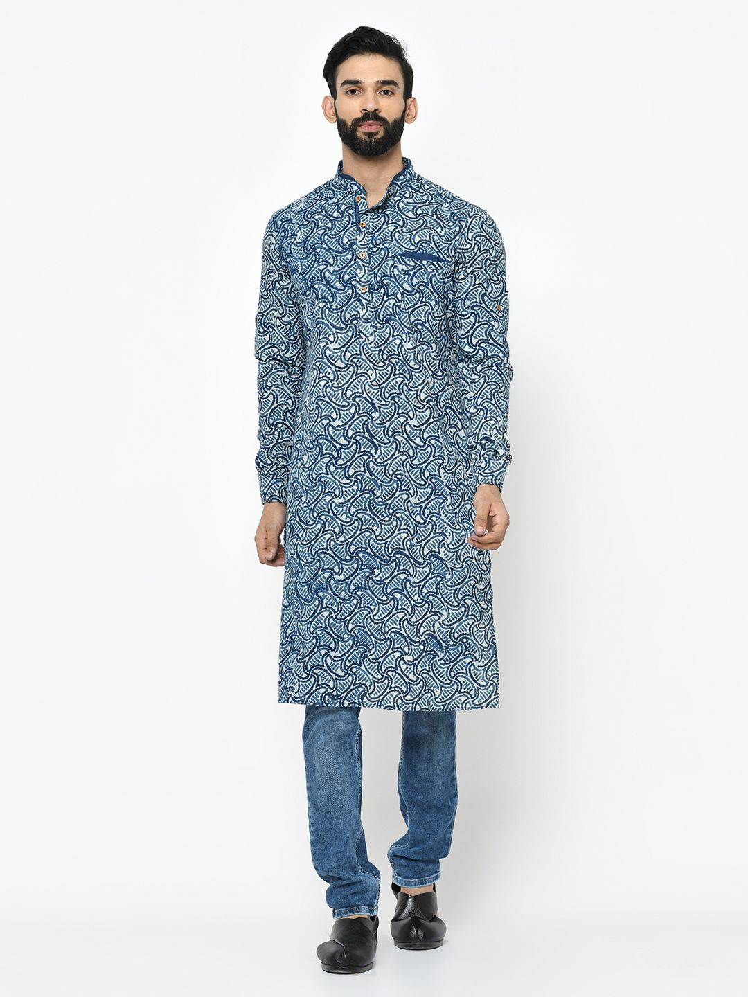 Printed Dark Blue Kurta