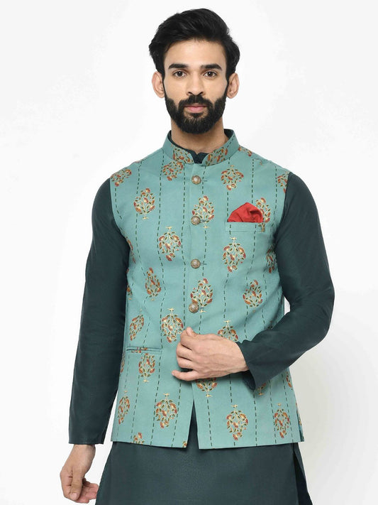 Floral Green Nehru Jacket