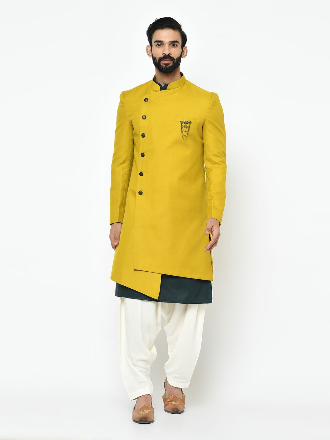 Bright Mustard Yellow & Black Sherwani