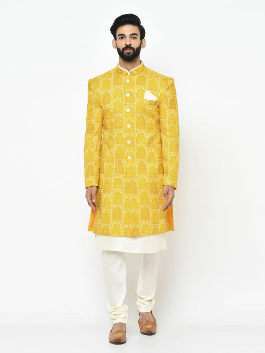 Bright Yellow & White Sherwani