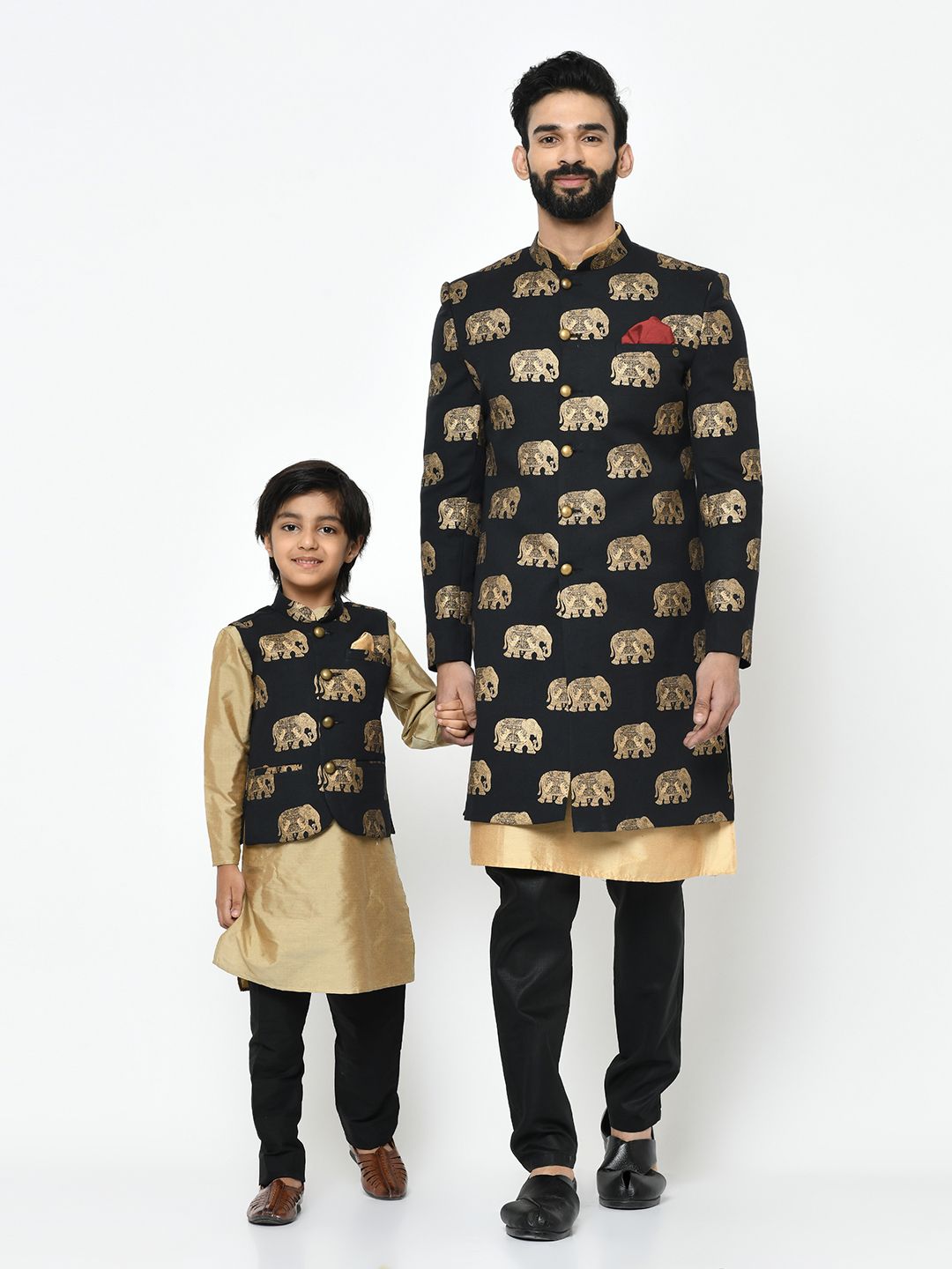 Bright Black & Cream Sherwani