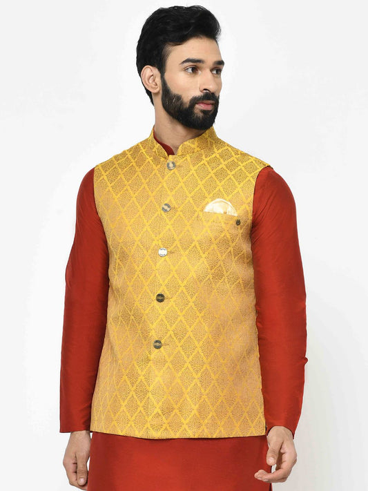 Yellow Textured Nehru Jacket