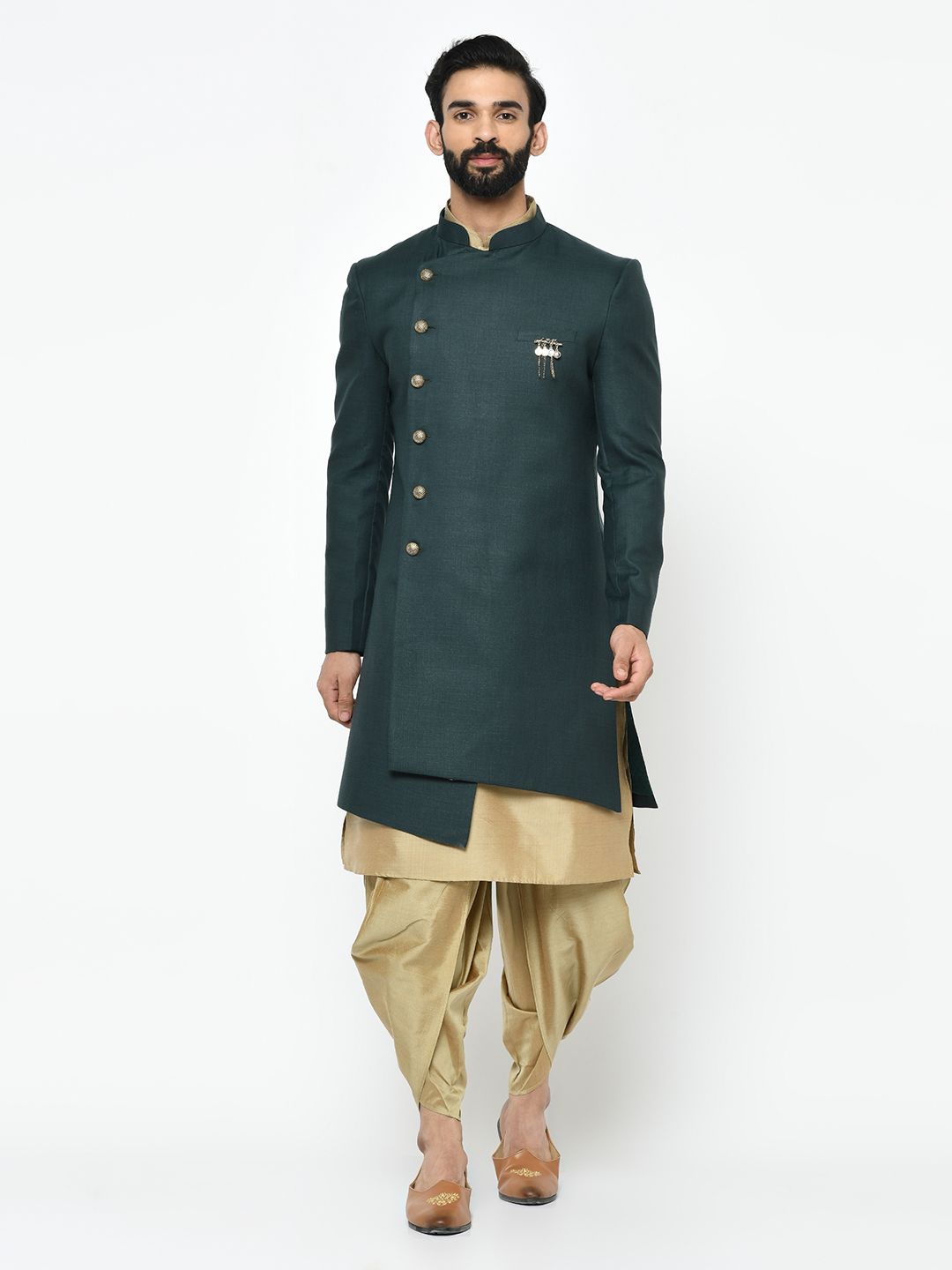 Dark Green & Beige Sherwani