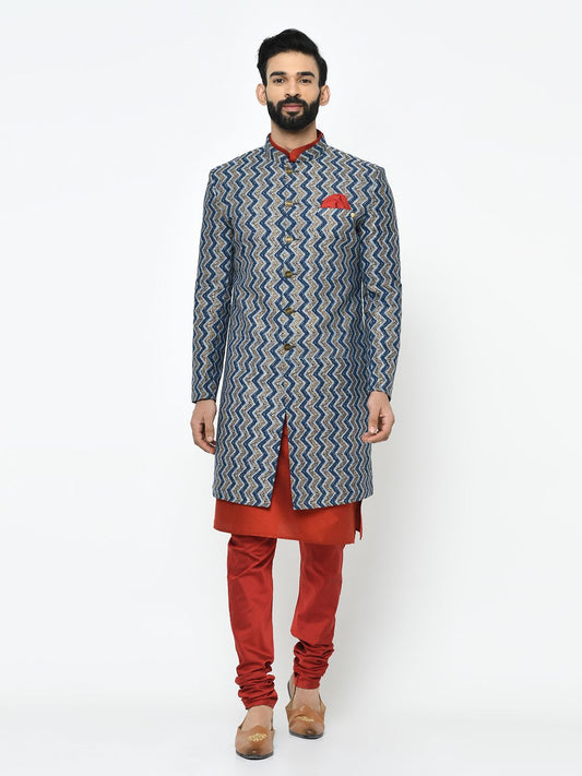 Blue & Red Sherwani