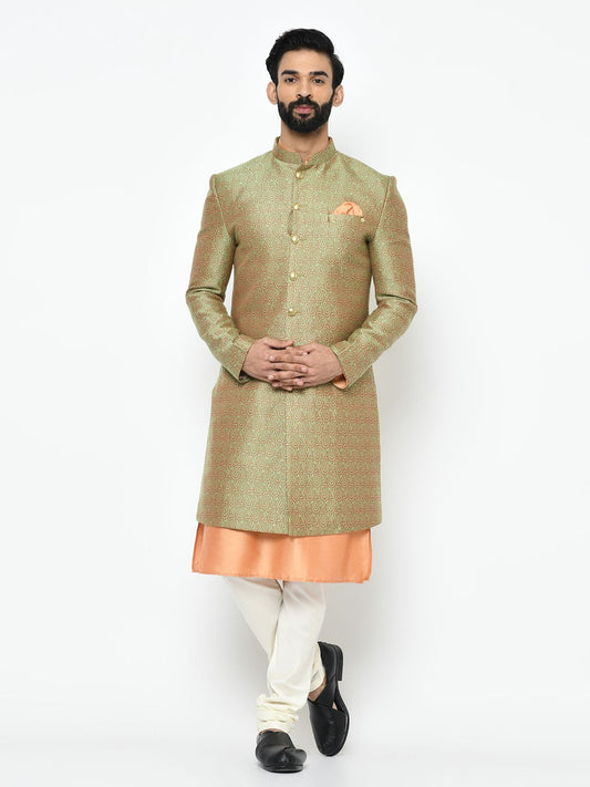 Bright Green & Peach Sherwani