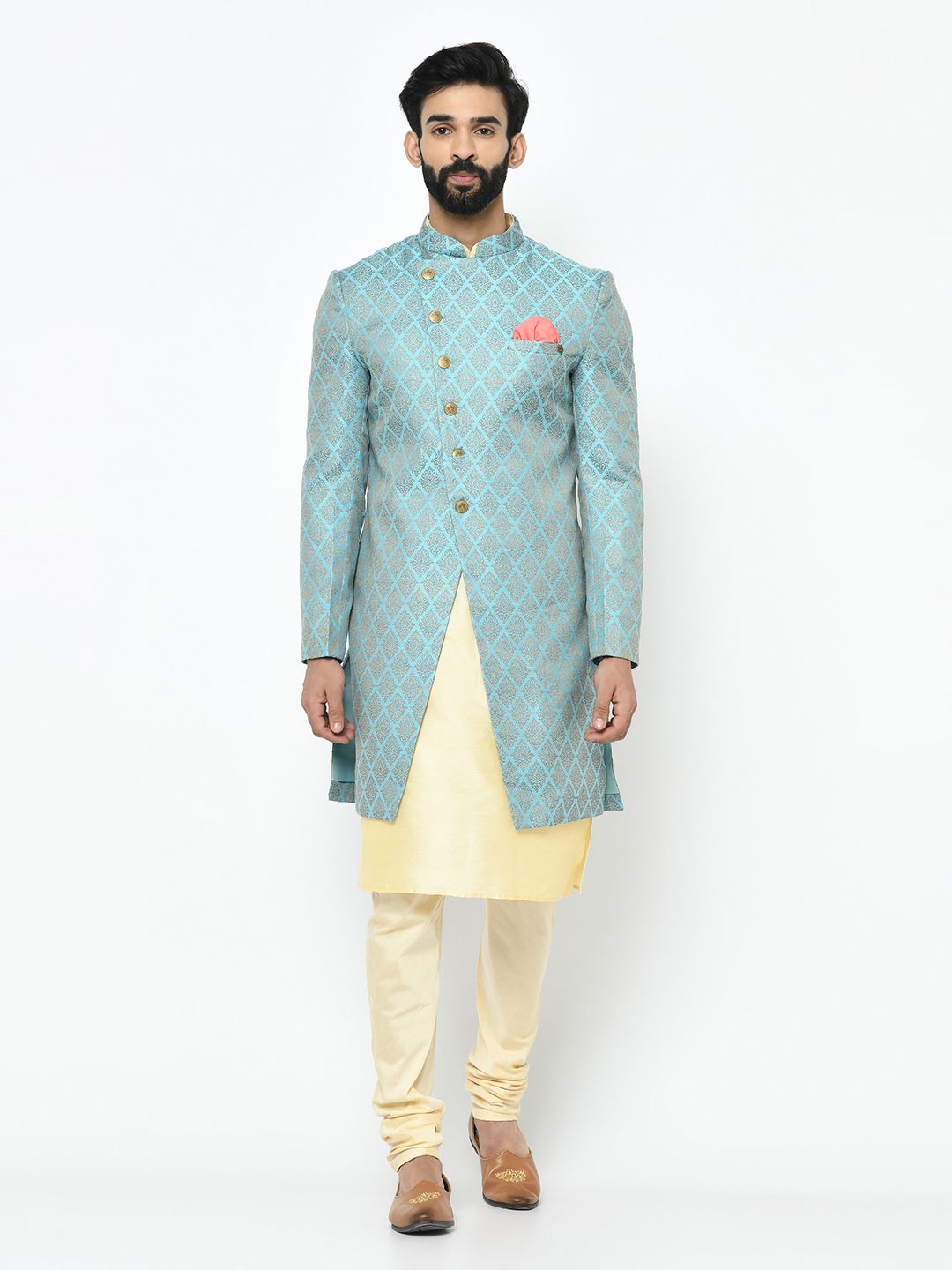 Sky Blue & Beige Sherwani