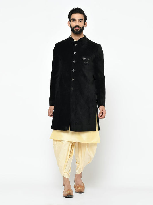 Dark Black & Cream Sherwani