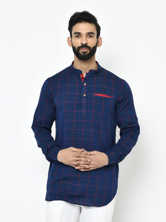 Striped Navy Blue & Red Kurta